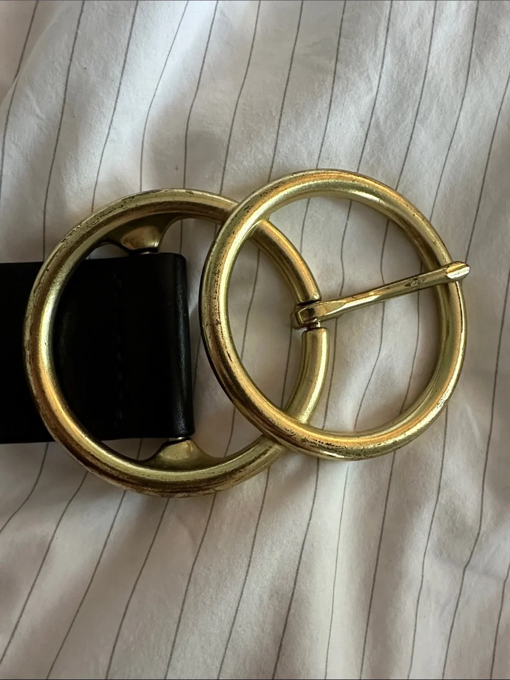 💜 3/30 Classic Black Leather Belt with Double Gold Rings - 39.5”